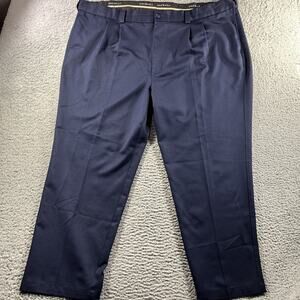 Oak Hill Mens 50x30 Navy Blue Pleated Dress Pants Microfiber Big & Tall Slacks